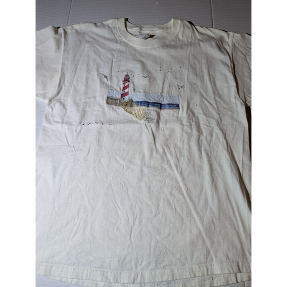 Vintage T Shirt Embroidered Lighthouse seagulls, fruit of the loom lofteez XL - Picture 2 of 7